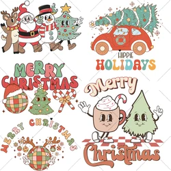 Merry Christmas Iron Patches for Clothes DIY T-shirt Dress Bag Applique Heat Transfer Vinyl Stickers Thermal Press Personalize