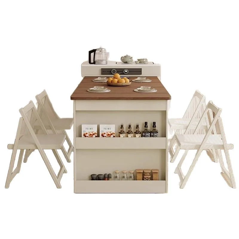 

New island cream dining table solid wood integrated household telescopic modern folding small apartment bar simple