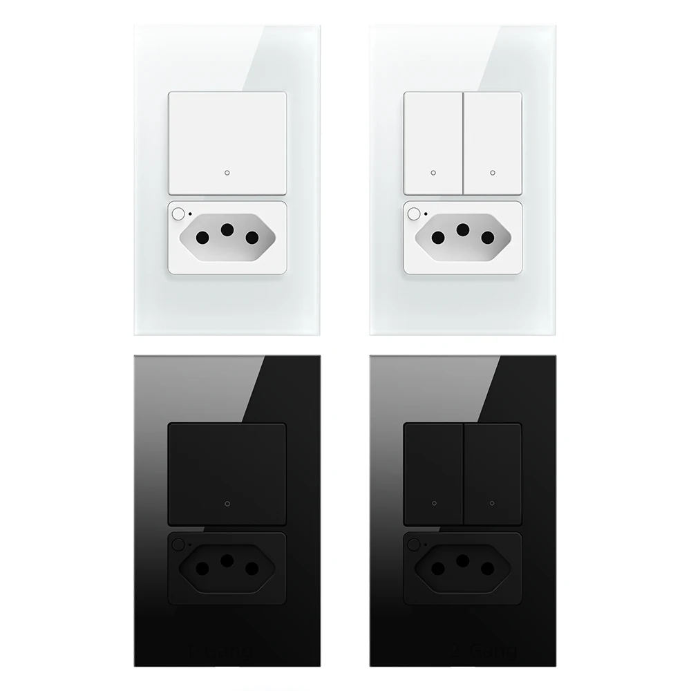 AVATTO Tuya WiFi Smart Switch Brazil Socket Neutral Wire Required 1 2 Gang Light Switch Work with Alexa Google Home