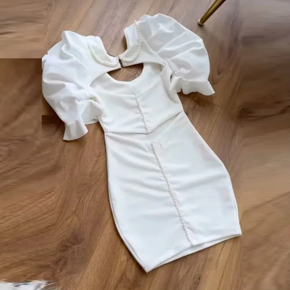 white mini grad dress KissProm A-Line Beaded Graduation Dress, Ivory / 16 white dress engagement party Size:40H SUMMER20 Heading somewhere more casual