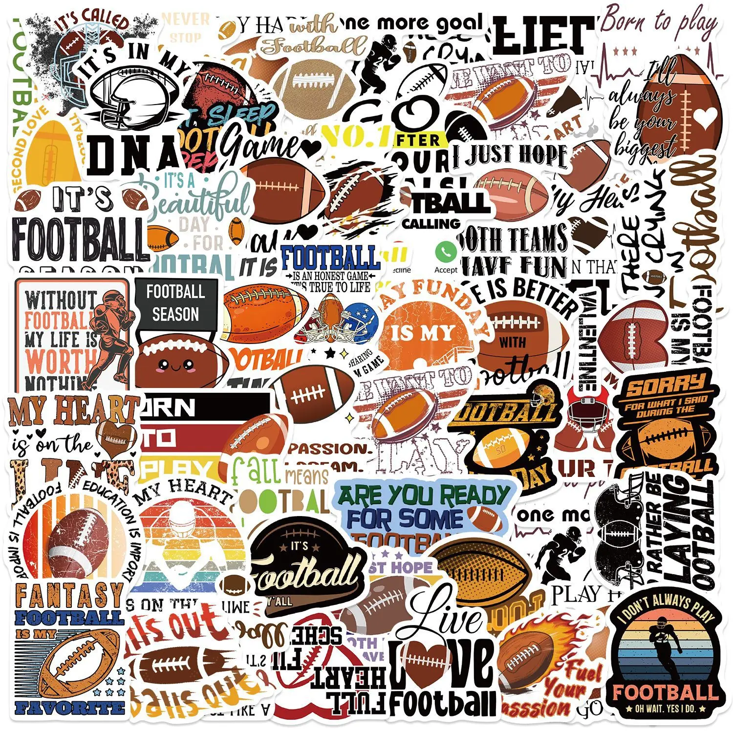 50 Stück Fußball-Aufkleber für Wasserflasche, American Football Rugby Vinyl, wasserfester Aufkleber für Jungen, Teenager, Erwachsene, Laptop, Telefon