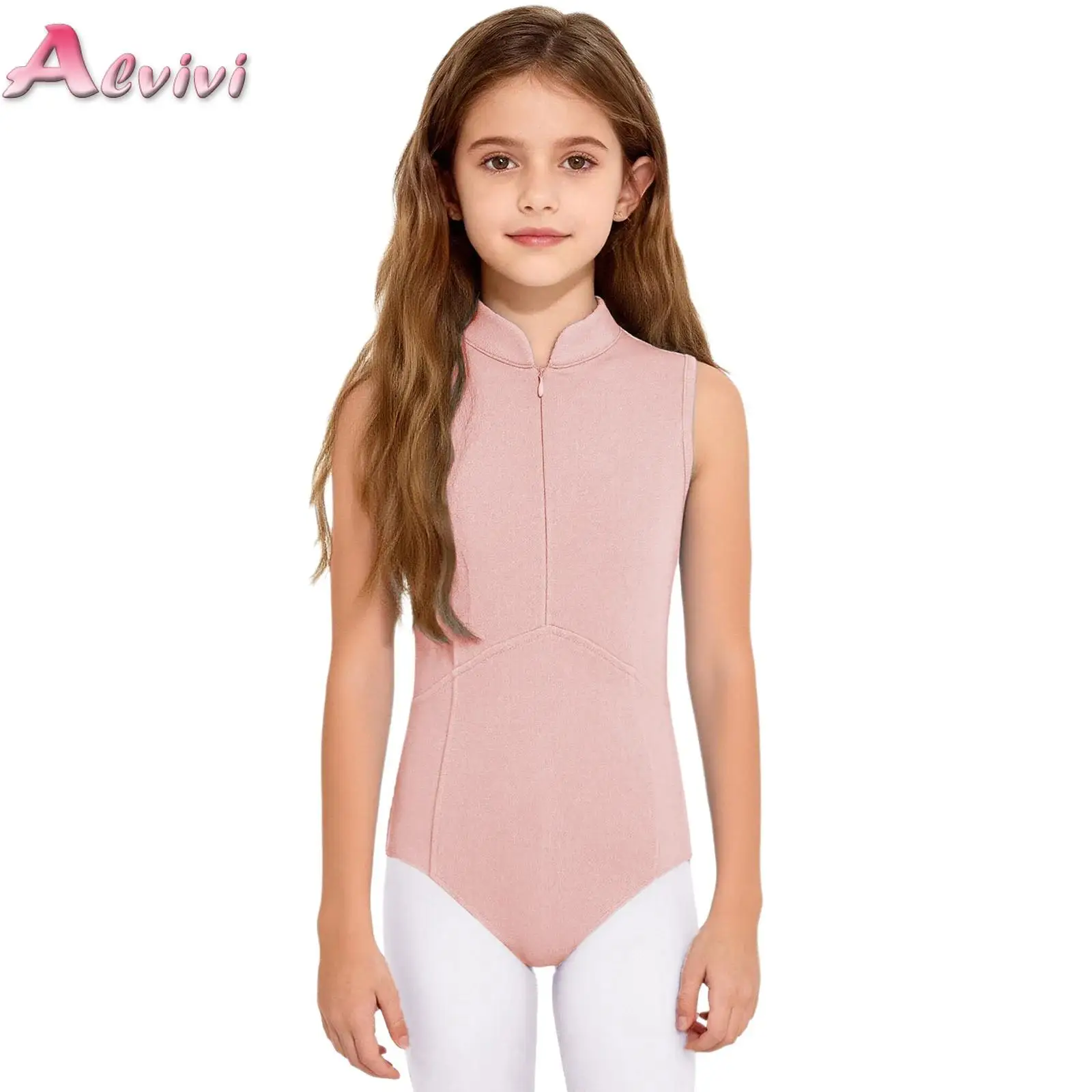 

Kids Girls Ballet Jersey Figure Skating Gymnastics Bodysuit Dancewear Sleeveless Sheer Mesh Rhinestones Ballerina Dance Leotard