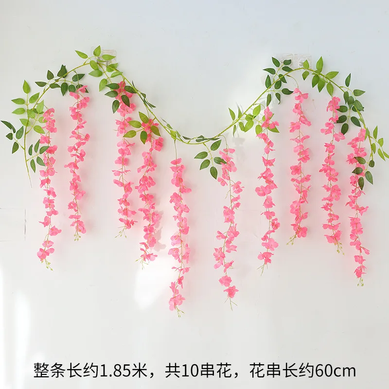 1 قطعة الوستارية الاصطناعية زهور الحرير الأرجواني الأحمر الأبيض الأخضر الروطان سلسلة الكرمة الزفاف قوس زهرة ديكور حديقة المنزل #4