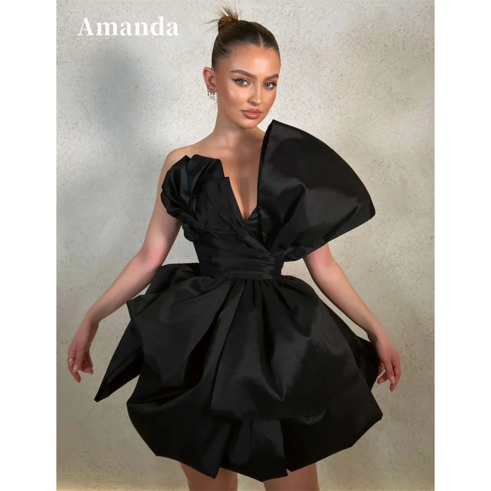 Amanda Customized Black Asymmetrical Ball Gown Prom Dresses Sleeveless Elegant vestidos de noche Strapless Mini Formal Evening