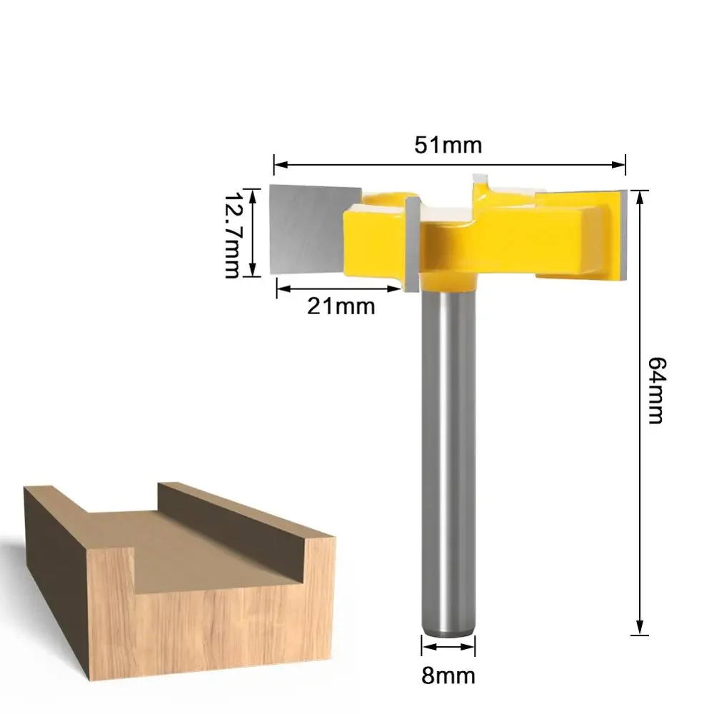 1 pz 8MM Shank fresa intaglio del legno 4 Edge T tipo Slotting Cutter strumento per la lavorazione del legno frese per taglierina per legno Slotting