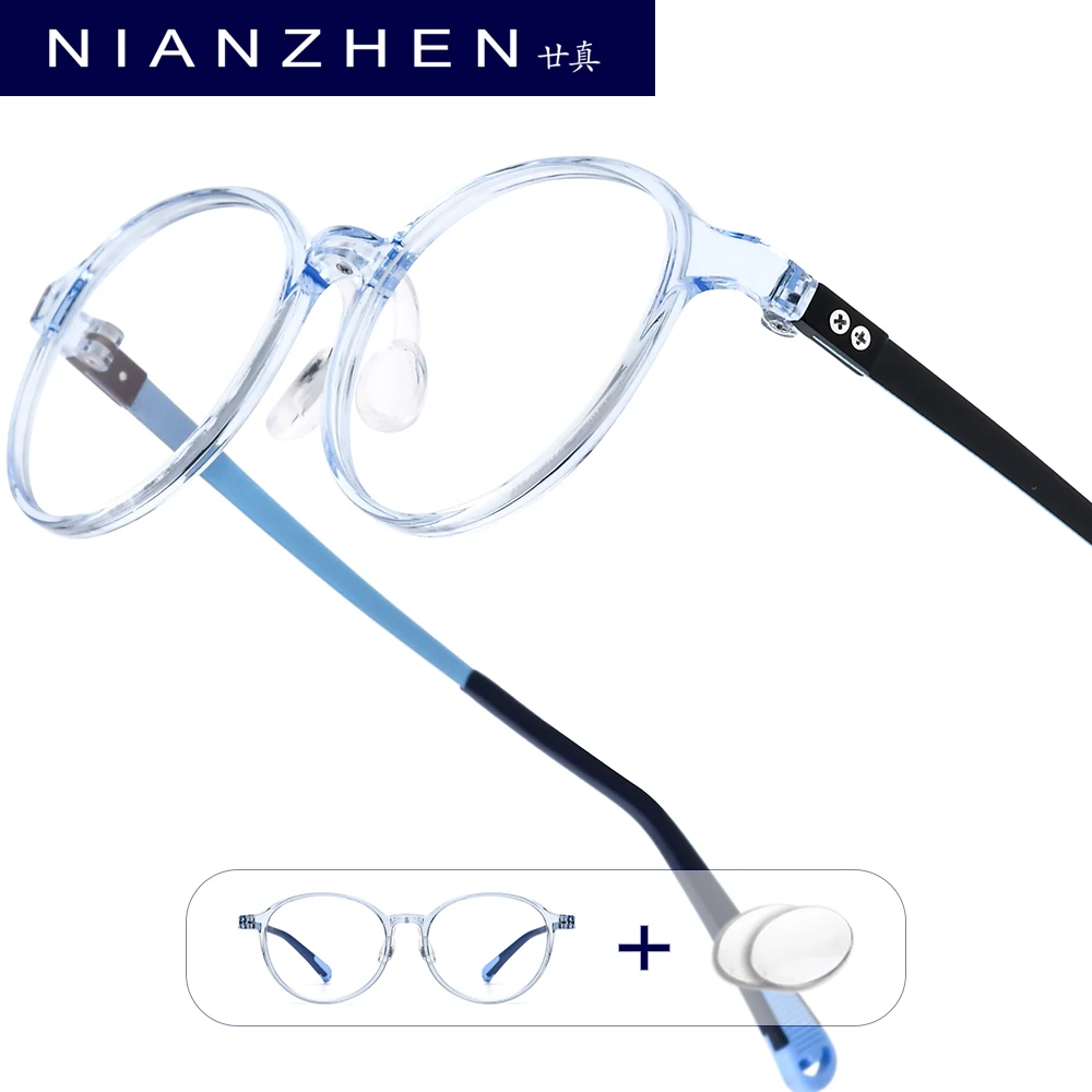 NIANZHEN Anti Blue Prescription Glasses Teenage Myopia Optical Lens Student Eyewear Round TR90 Titanium Kids Eyeglasses Frame