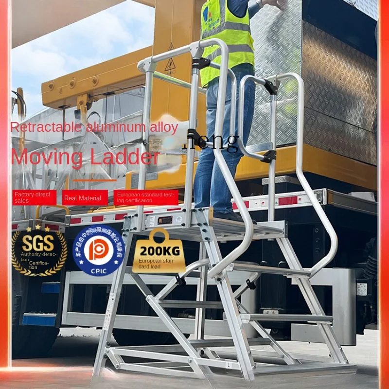 ZC Aluminum Alloy Climbing Platform Ladder Engineering Ladder Warehouse Maintenance Mobile Utility Wagon Cart Scaffolding Stairs