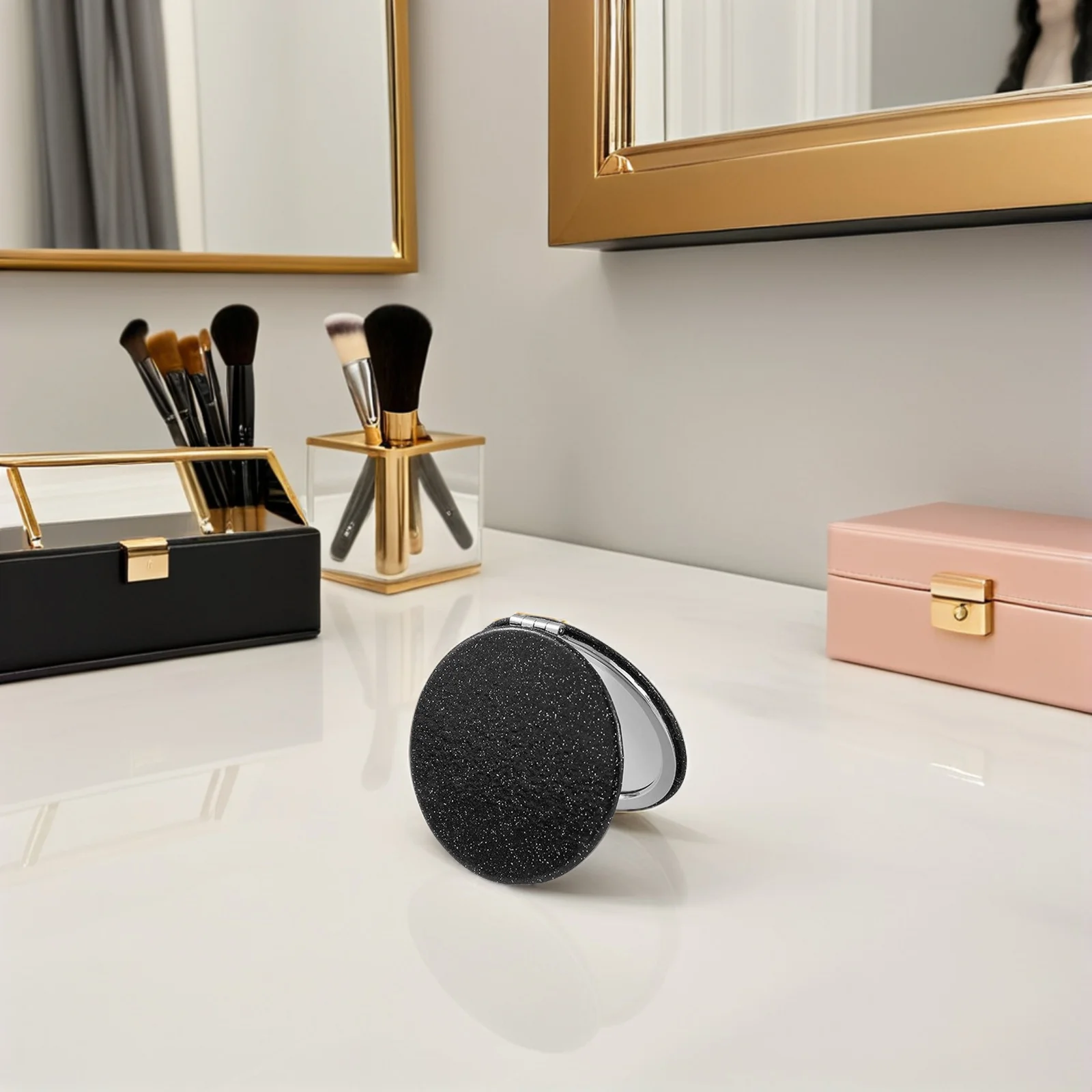 5 個の丸い折りたたみ化粧鏡両面コンパクト女性用ポータブル財布ハンドバッグ小型