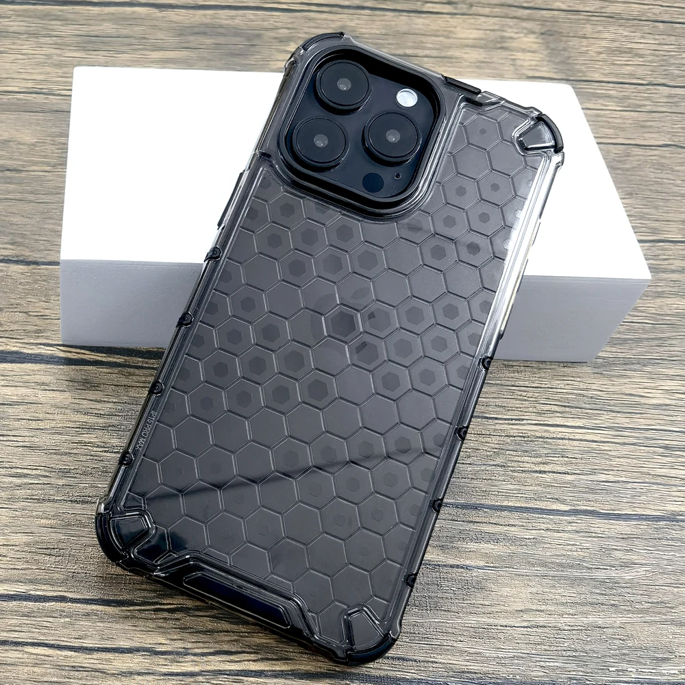 Transparent Honeycomb Texture Case For iPhone 16 15 14 13 12 11 Pro Max XS XR X R 8 7 Plus SE 2020 15Pro Shockproof Armor Covers