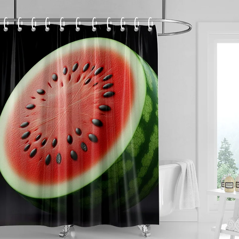 Fruit-Themed Shower Curtains  Smiling Watermelon, Sliced Fruits & Fruits in Splash, Vivid Prints, Fresh Lively Bathroom Decor