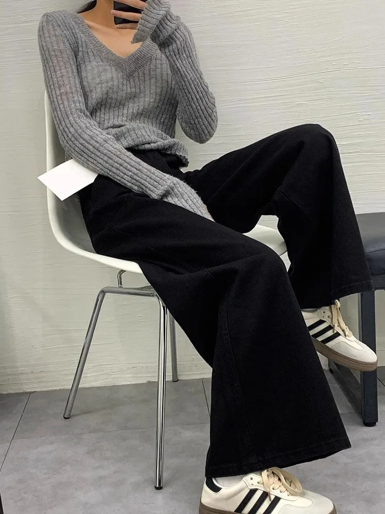 

Bla A-Line Wide Leg Jeans Women's Spring New plus Size Loose Slimming Pear ape Straight Leg Pants High Waist Long Cotton ...