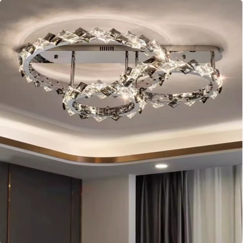 

Master Bedroom Crystal Ceiling Lamp led Romantic Bedroom Warm Lamps Single Three Color Light Source Adjustable Kitchen Lamps