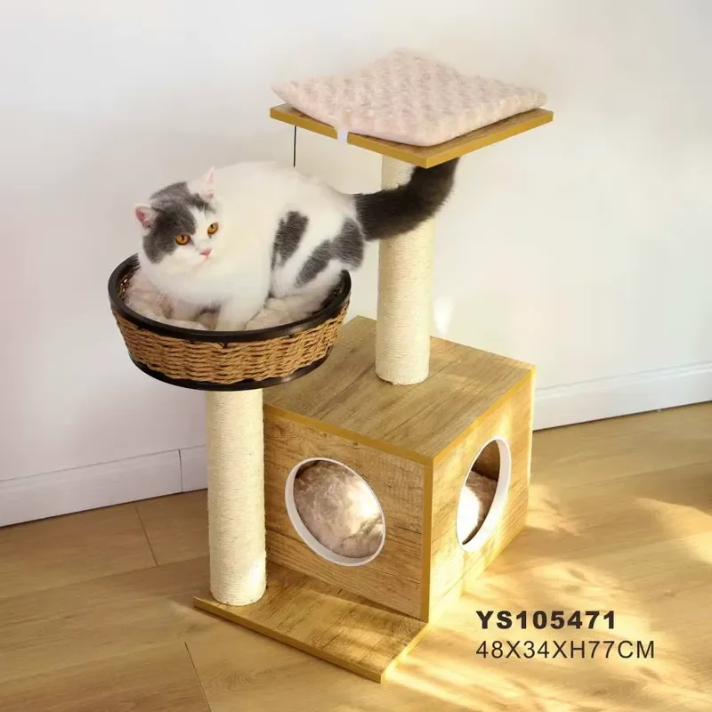 Luxury Wood Style Cat House Furniture Multi Level Cat Tree Apartment with Scratching Posts and Cozy Perches for Indoor Cats