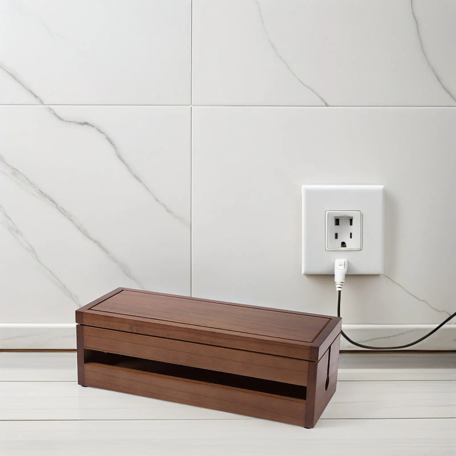 1Pcs Wood Cable Storage Box Multi-Functional Wire Organizer Protection Outlet Socket Hub Power Strip Case Desk Cable Manager