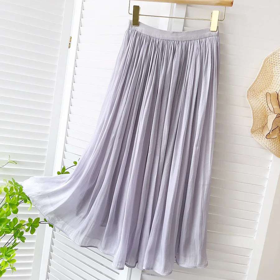 

French Elegant Temperament Tulle Pleated A-line Dress Fashion New Elastic High Waist 2023 Summer Pleated Skirt Gothic