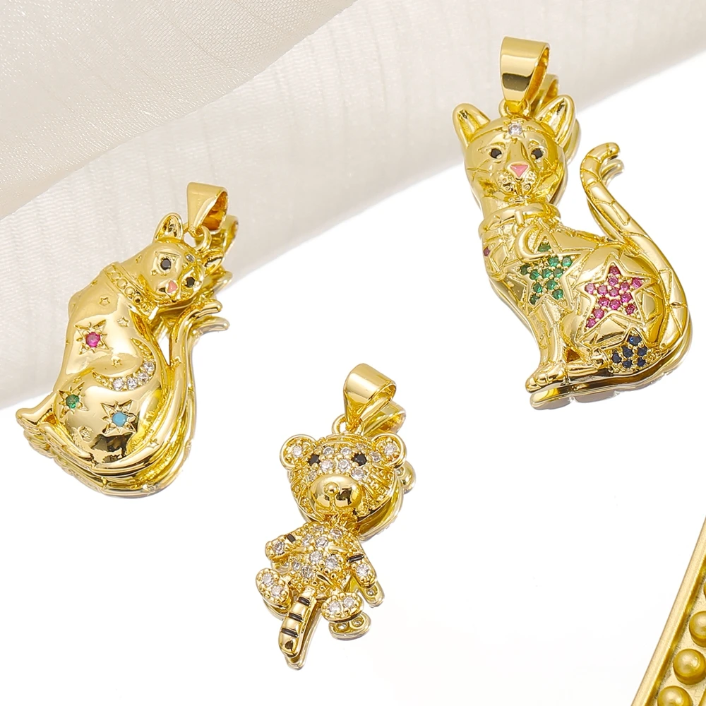 Juya 18K Real Gold Plated Handicraft Moon Star Flower Saint Mary Animal Tiger Leopard Dog Bear Greek Evil Eye Insect Bee Charms