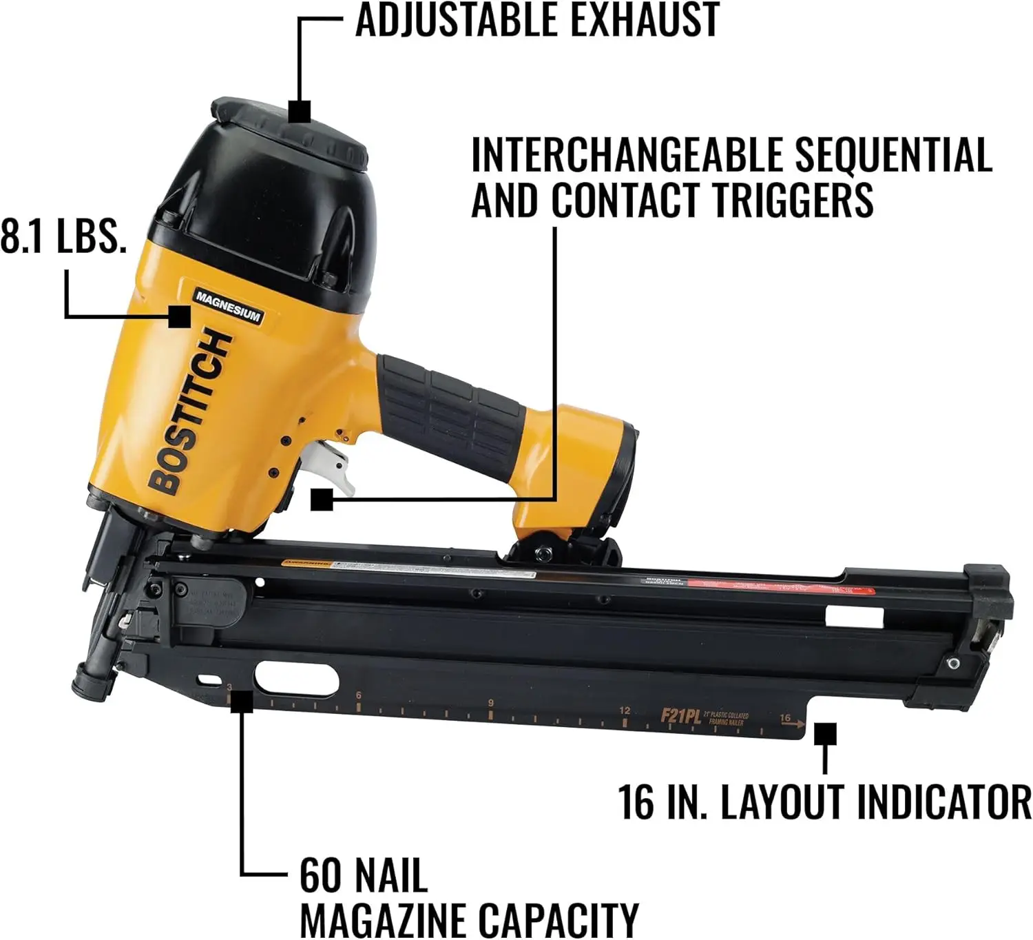 Framing Nailer, Round Head, 1-1/2-Inch to 3-1/2-Inch, Pneumatic (F21PL)