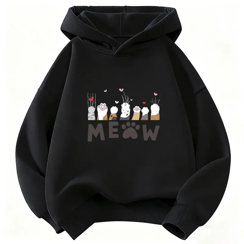 Meow Cat Paw Love Heart Cute Hoodie Kids Cat Children's Sweatshirt Hoody Pullover Boys Girls Autumn Winter Casual Hoodies