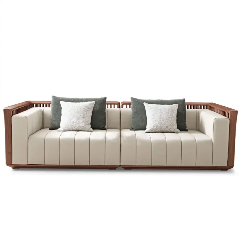 Black walnut solid wood sofa combination, light luxury in the villa living room, black walnut sofa