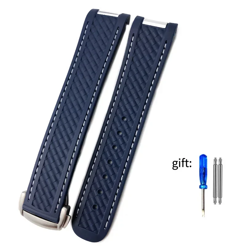 Gummiarmband für Omega AT150 Seamaster 300 AQUA TERRA Taucheruhrenarmbänder Schwarz Blau Silikon-Uhrenarmband 20 mm Armband