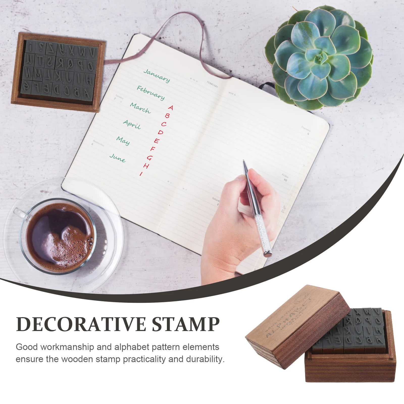 1 Set of Wooden DIY Stamps Decorative Alphabet Stamps Multi-function Vintage Wooden Stampers rubber stamp