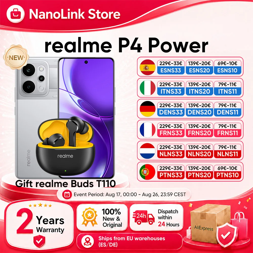 realme P4 Power 5G Smartphone 10001mAh Battery 80W Ultra Fast Charge MediaTek Dimensity 7400 Ultra 5G 6.8'' 144Hz Screen NFC 2026 Nest Mobile Phone Big Battery