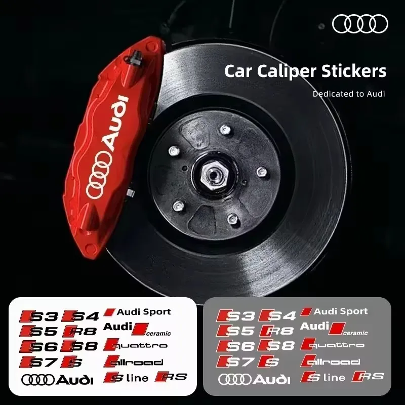 6pcs Heat Resistance Caliper Decals Wheel Decor Vinyl Stickers For Quattro for Audi S A3 A5 A6 A1 A2 A4 A7 A8 Q1 Q2 Q3 Q4 Q5 Q6