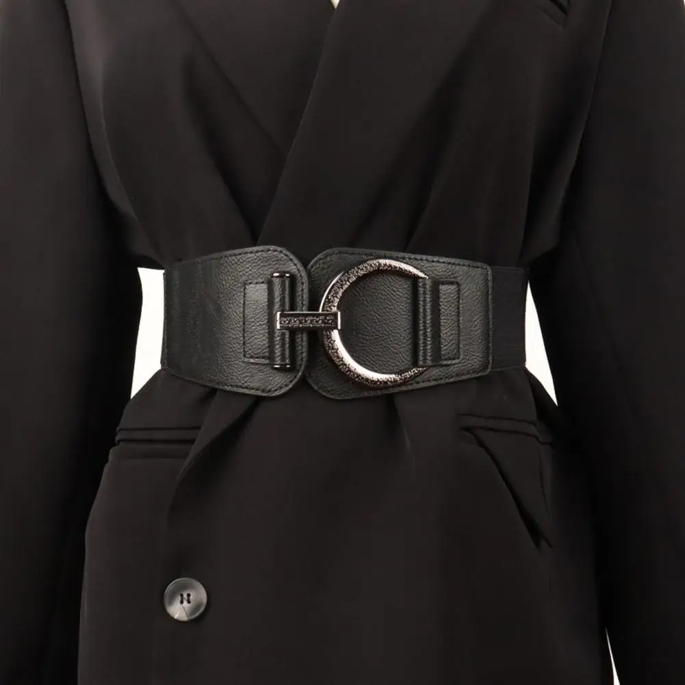 

Women Metal Hook Belt Black Elastic Waist Belt Elastic Corset Belt Set with Metal Hanging Buckle Wide Cummerbunds for Body