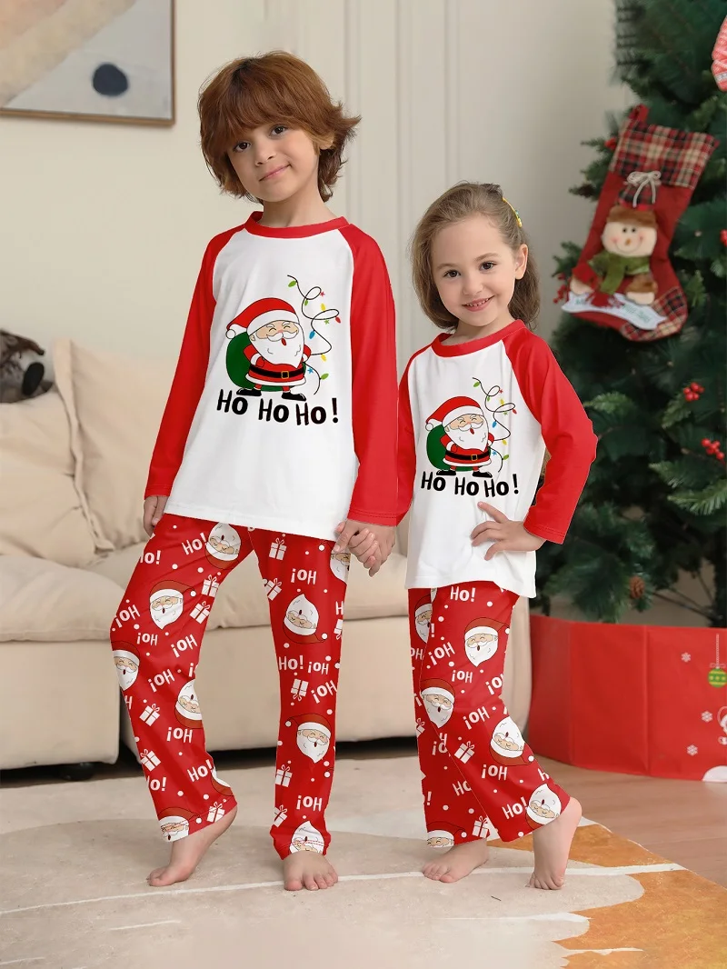 2025 Xmas Family Matching Pajamas Set Santa Claus HO HO HO Printed Adult Kid Baby Family Matching Outfits Christmas Family Pj\'s