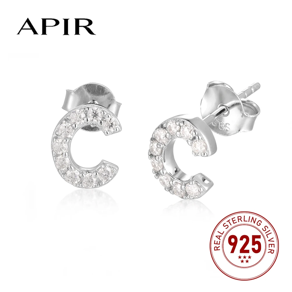 

APIR 925 Sterling Silver 26 Letters Inlaid With Moissanite Stud Earrings for Women Exquisite Men Women Ear Accessories Jewelry