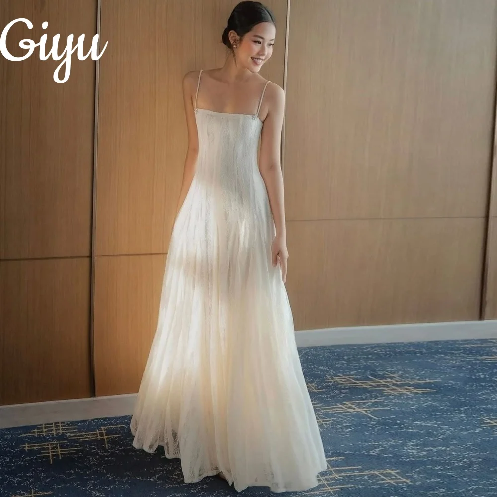Giyu Princess Spaghetti Strap Korea A Line Wedding Dresses Lace Floor-Length Bridal Gown Backless Photo Shoot Bride Dress 2025