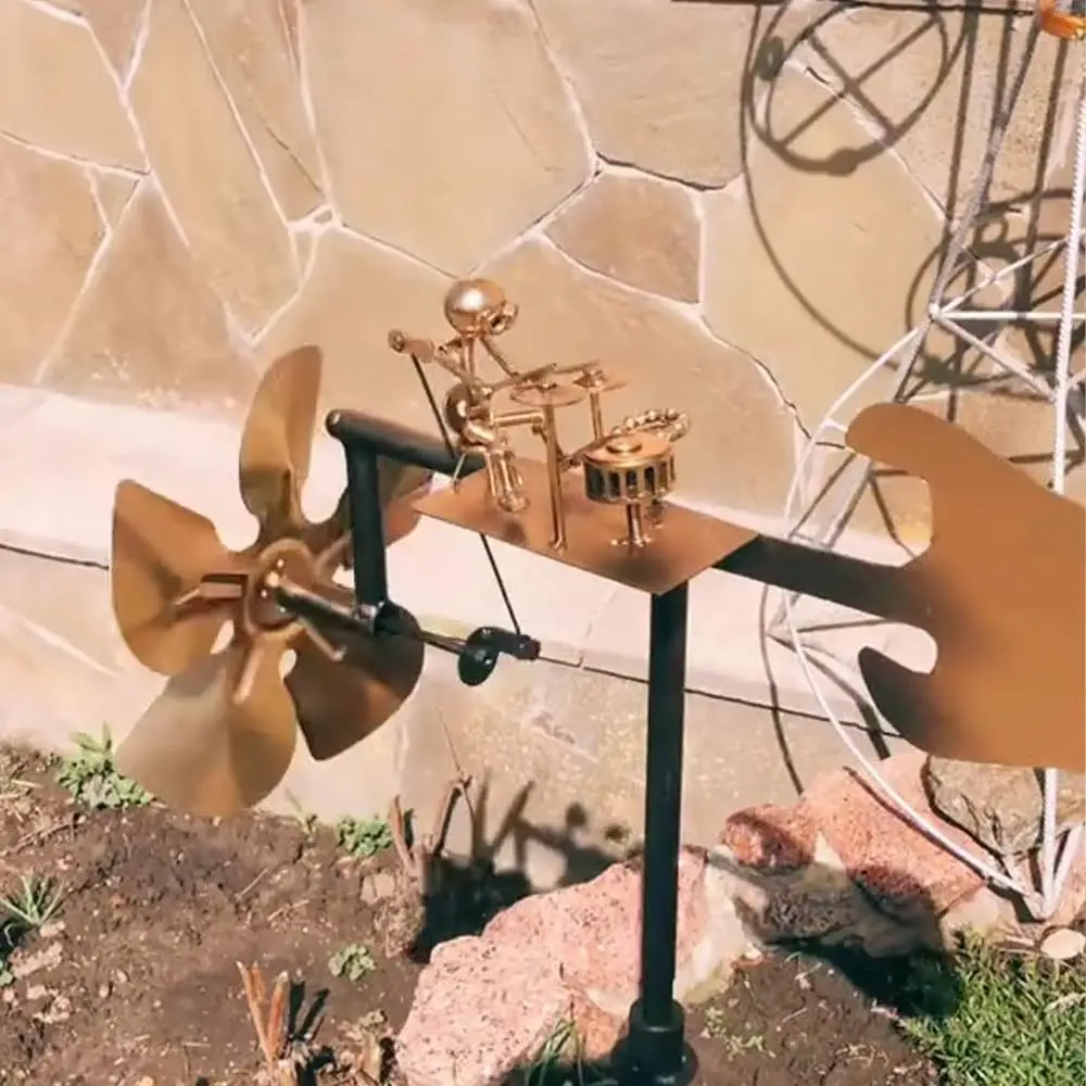 Molino de viento de baterista de Metal hecho a mano, escultura única de chuchillo, molino de viento decorativo para jardín, estilo Rock Industrial, regalo del Día del Padre