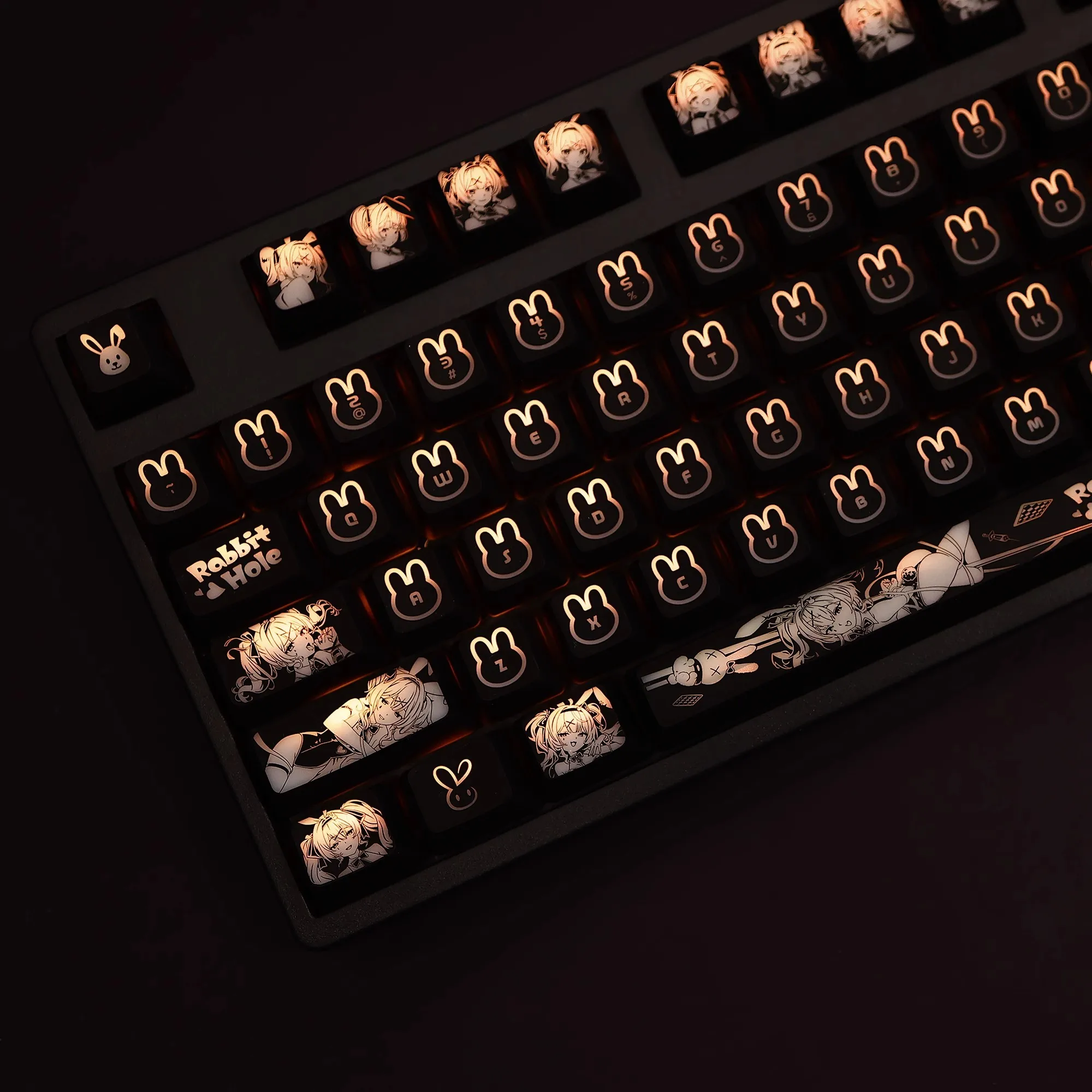 1 Set Rabbit Hole Backlit Keycaps For Logitech G610 G512 Gpro X Razer BlackWidow Huntsman Corsair K70 K100 Anime Cartoon Key Cap