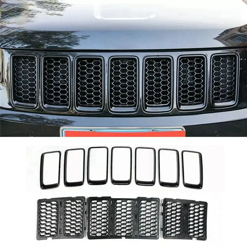10X Front Grille Insert Ring Mesh Trim Cover Kit For Jeep Grand Cherokee 2014-2016-ABQF