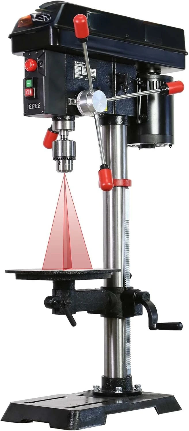 

12 INCH 6.2A Professional Bench Drill Press, 3/4HP Powerful Benchtop Drill Press, Variable Speed Drill Press with IIIA Lasert