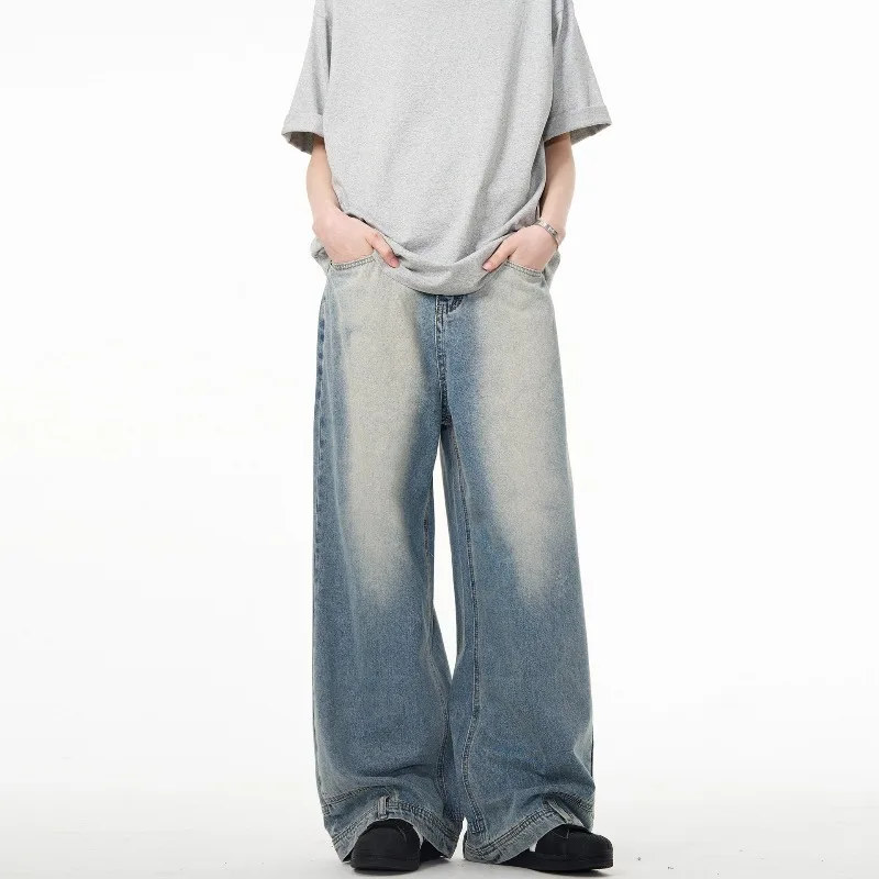 Men Women Vintage Baggy Jeans Inverted Wide Leg Denim Pants Retro Washed Loose Straight Trouser Hip Hop Street Casual Long Pants