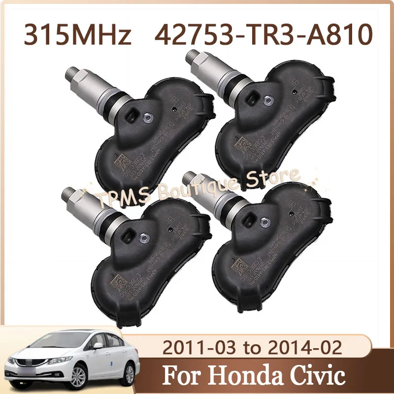 

Система контроля давления в шинах, датчик TPMS, 4 шт., 315 МГц, 42753-TR3-A810 для Honda Civic CR-Z, элемент, подходит для Insight Odyssey
