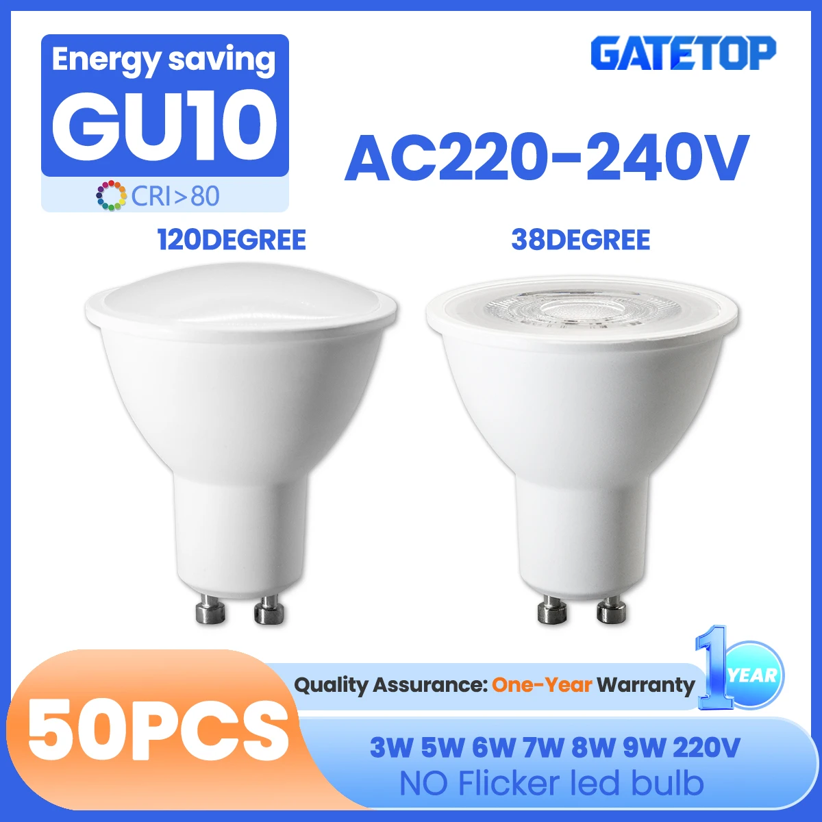 

50 шт./лот, яркий светодиодный прожектор GU10, лампа Ra80+, 3 Вт, 5 Вт, 6 Вт, 7 Вт, 8 Вт, 9 Вт, без мерцания, теплое освещение 3000K, 4000K, 6000K для дома