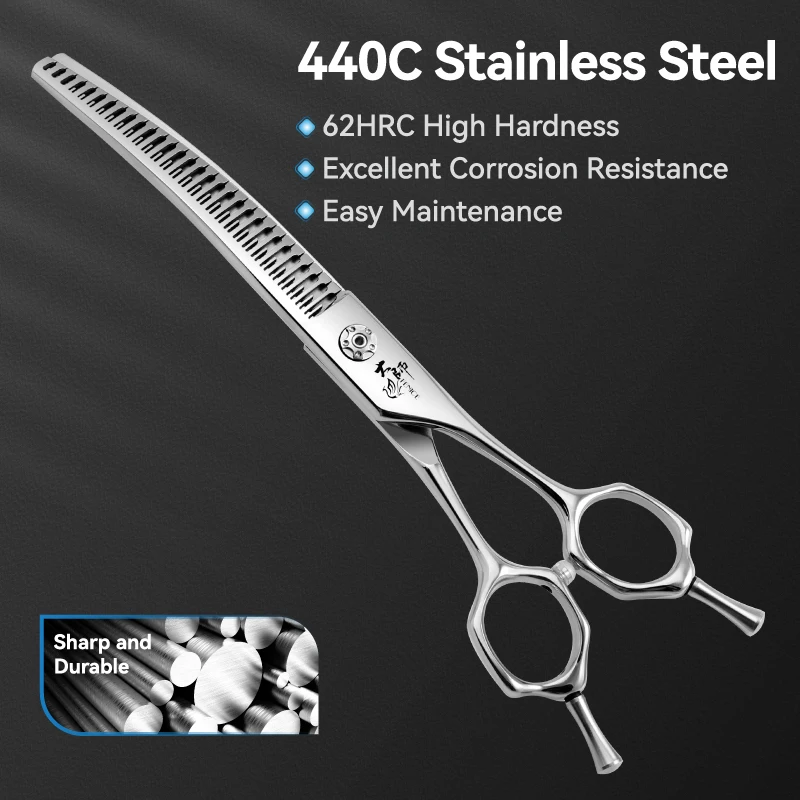 مقص Fenice الاحترافي للعناية بالحيوانات الأليفة مقاس 7/7.5 بوصة مقصات منحنية مع أسنان صغيرة مقصات تصفيف الشعر 70-75% #3