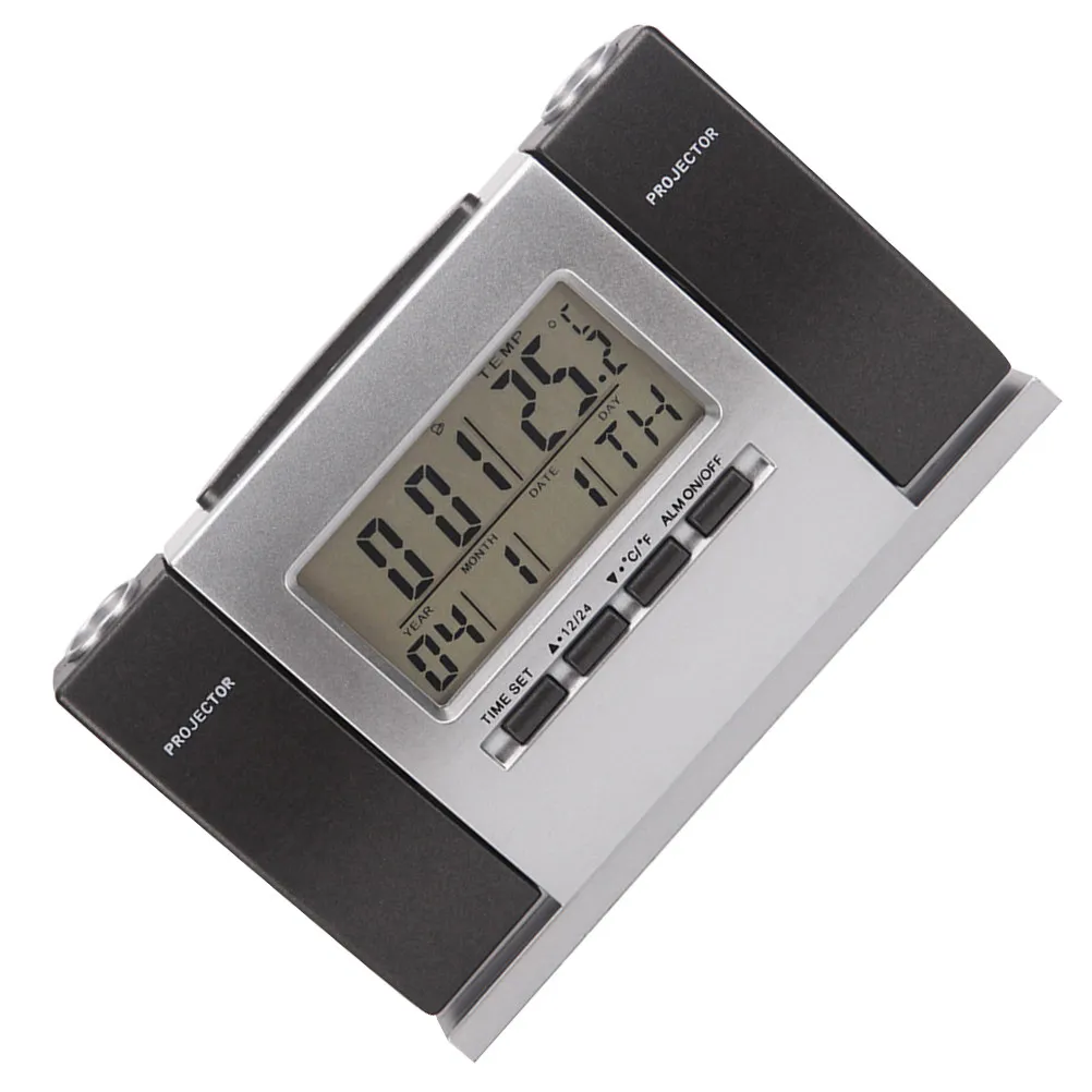 Multifunctional Digital Clock Clear LCD Indoor Temperature Time Date Projection Alarm Clock Double Projection Heads Silent