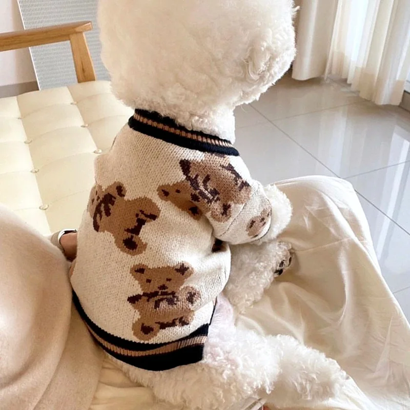 Pet Dog Sweater Luxury Dog Clothes Winter Puppy Knitted Coat Cute Striped Dog Sweater Warm Pet Cardigan French Bulldog Dog Coat