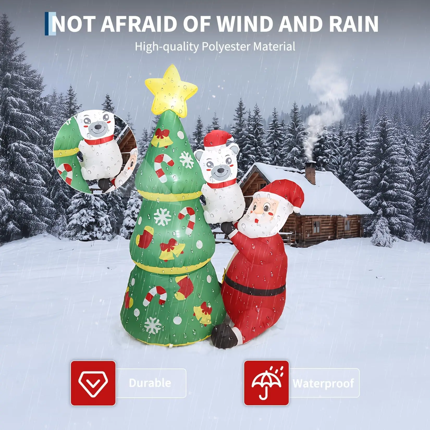 7ft Christmas Inflatable Santa & Polar Bear With Tree, Lighted Blow Up Yard Decor With Leds, Blower, Stakes For Home Lawn Garden Porch 5