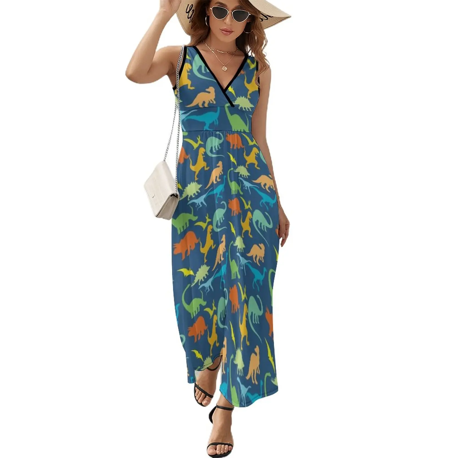 

Colorful Dinosaur Pattern Sleeveless Dress cocktail dresses long dress women summer