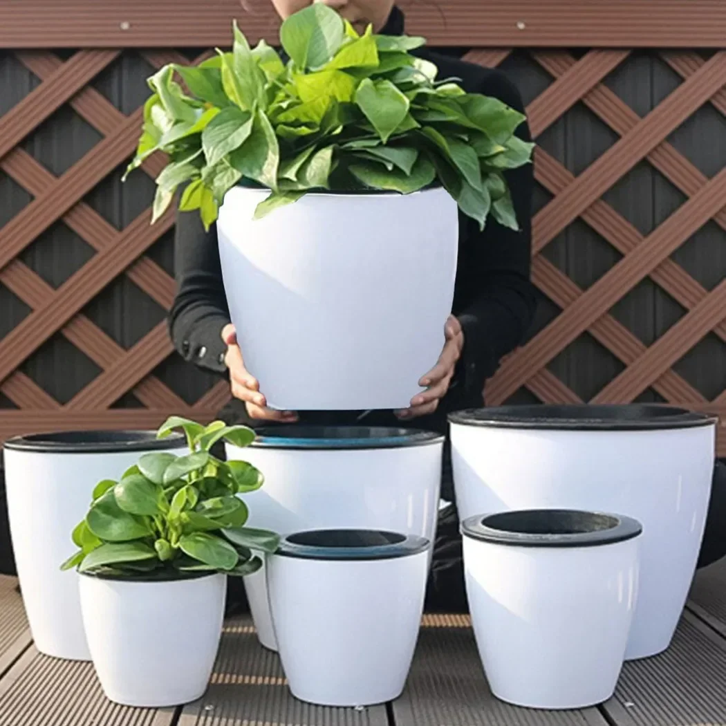 Imitation Porcelain Flowerpot with Self Watering Feature, Plastic Construction, Inner Pot Absorbs Water, Helping Plants Thrive