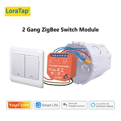 LoraTap Tuya ZigBee 3.0 2 Gang Light Switch Relay Module Google Home Alexa Echo Remote Control Work with Zigbee2MQTT DIY