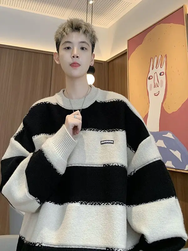 

Мужской вязаный свитер Polar Fce, свободный крой, круглый дизайн Ne Color Blo, тяжелый, теплый, повседневный, зимний, модный