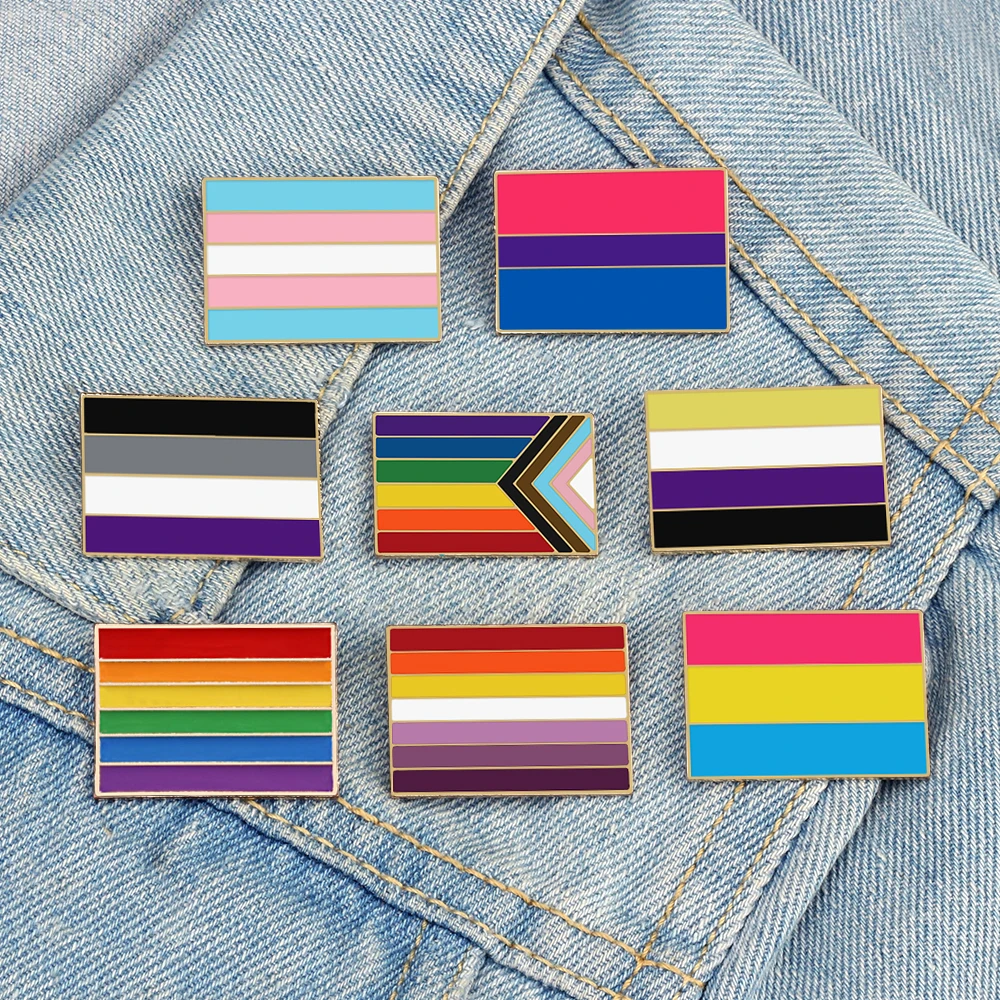 Asexual Gay Lesbian Enamel Brooches LGBT Pride Non-binary Trans Backpack Badge Rainbow Rectangle Lapel Pin Jewelry Friends Gifts