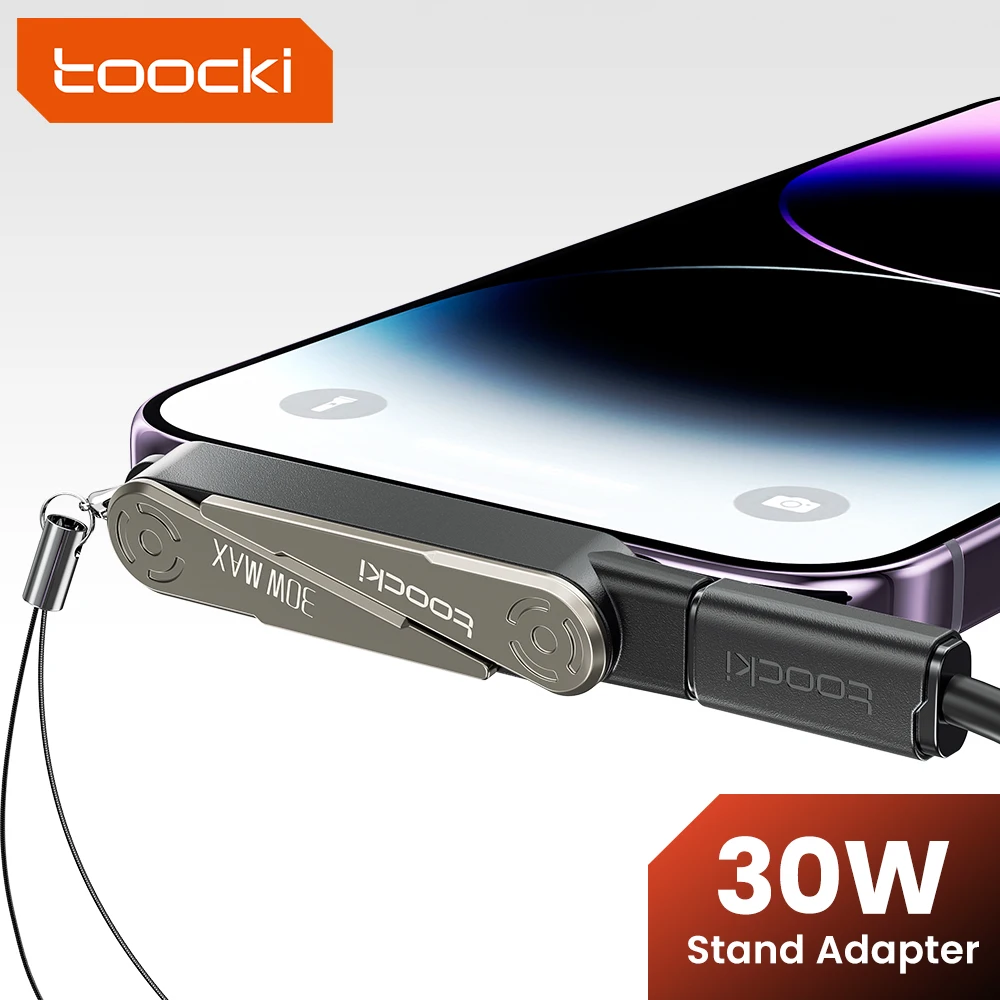 Toocki 30W USB-C zu Lightning Adapter mit klappbarem Telefonhalter, 90-Grad-Konverter, OTG-Adapter für Laptop, Tablet, iPhone, Samsung
