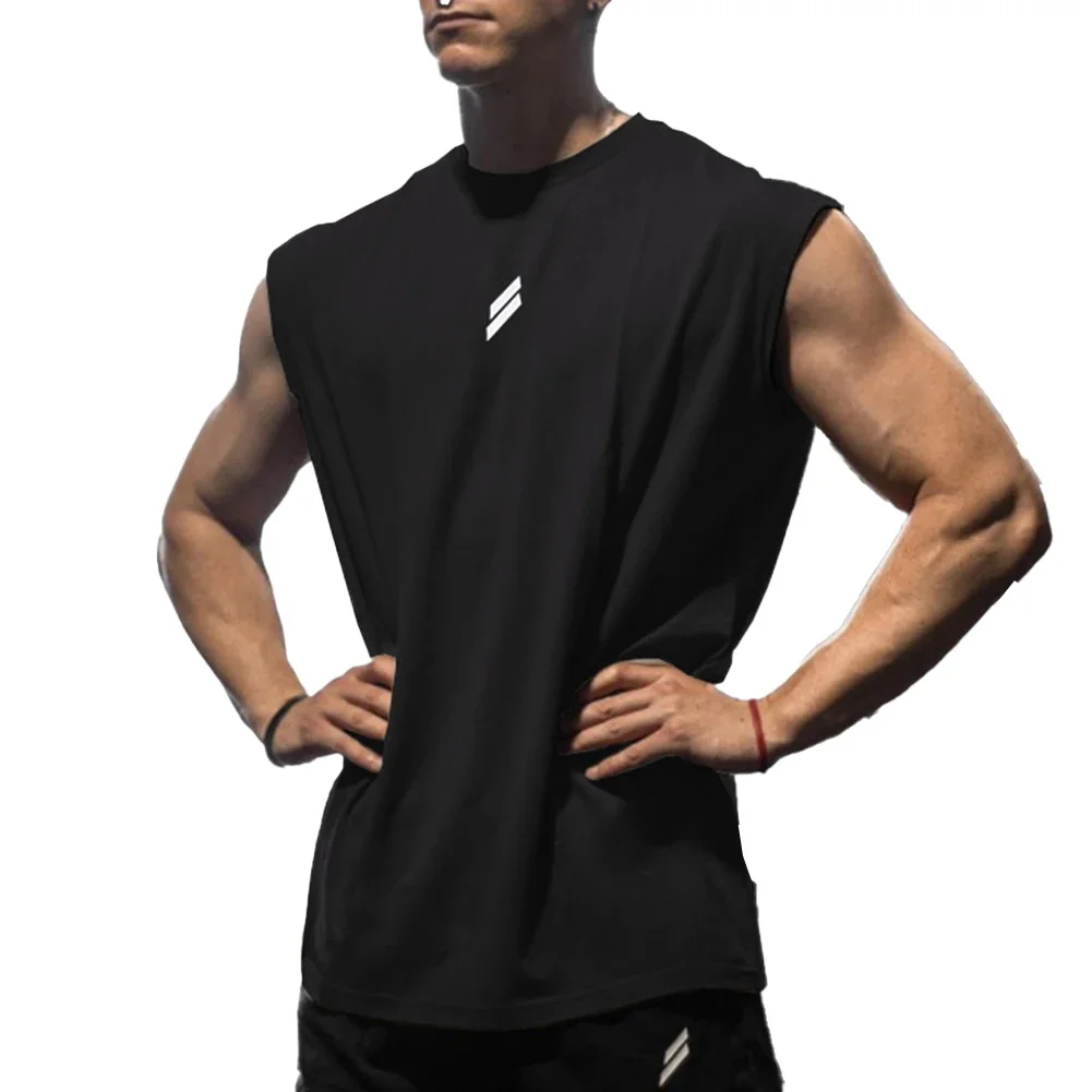 Mens Crew Neck Tank Tops Sleeveless Vest Gym Sports Muscle Fitness Undershirt Crew Neck Tops Solid Color Bodybuilding T Shirt