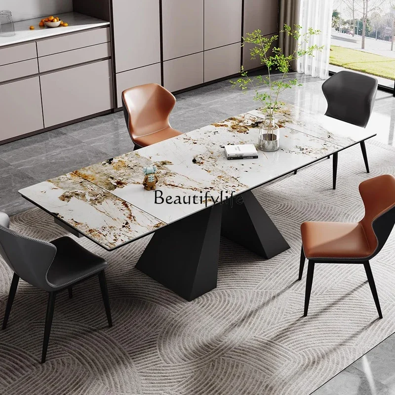 

Italian minimalist retractable rock slab dining table Modern simple light luxury medium and small apartment rectangular dining